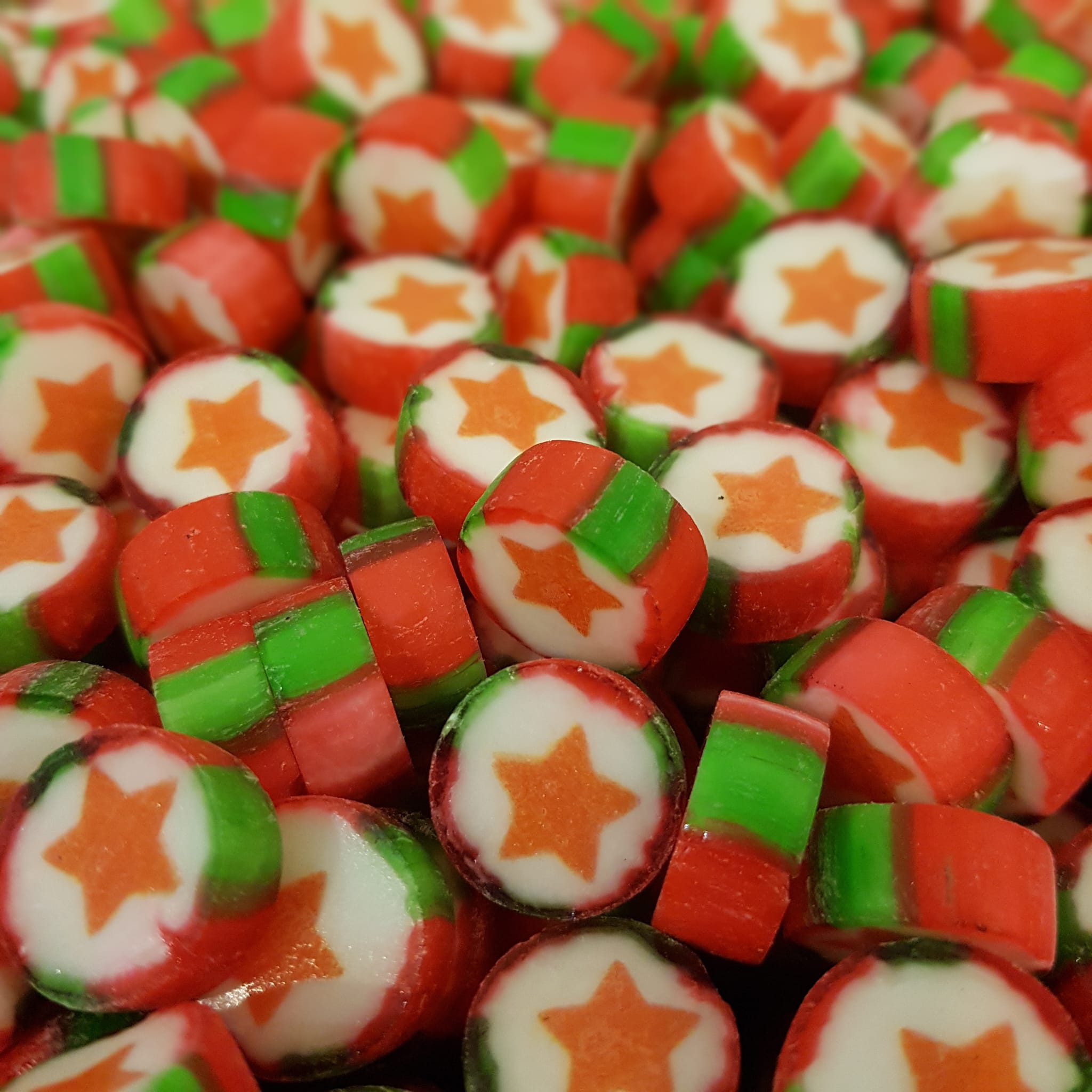 YILDIZ DESENLİ YEŞİL KIRMIZI BEYAZ LOLLY ŞEKER 250 GR